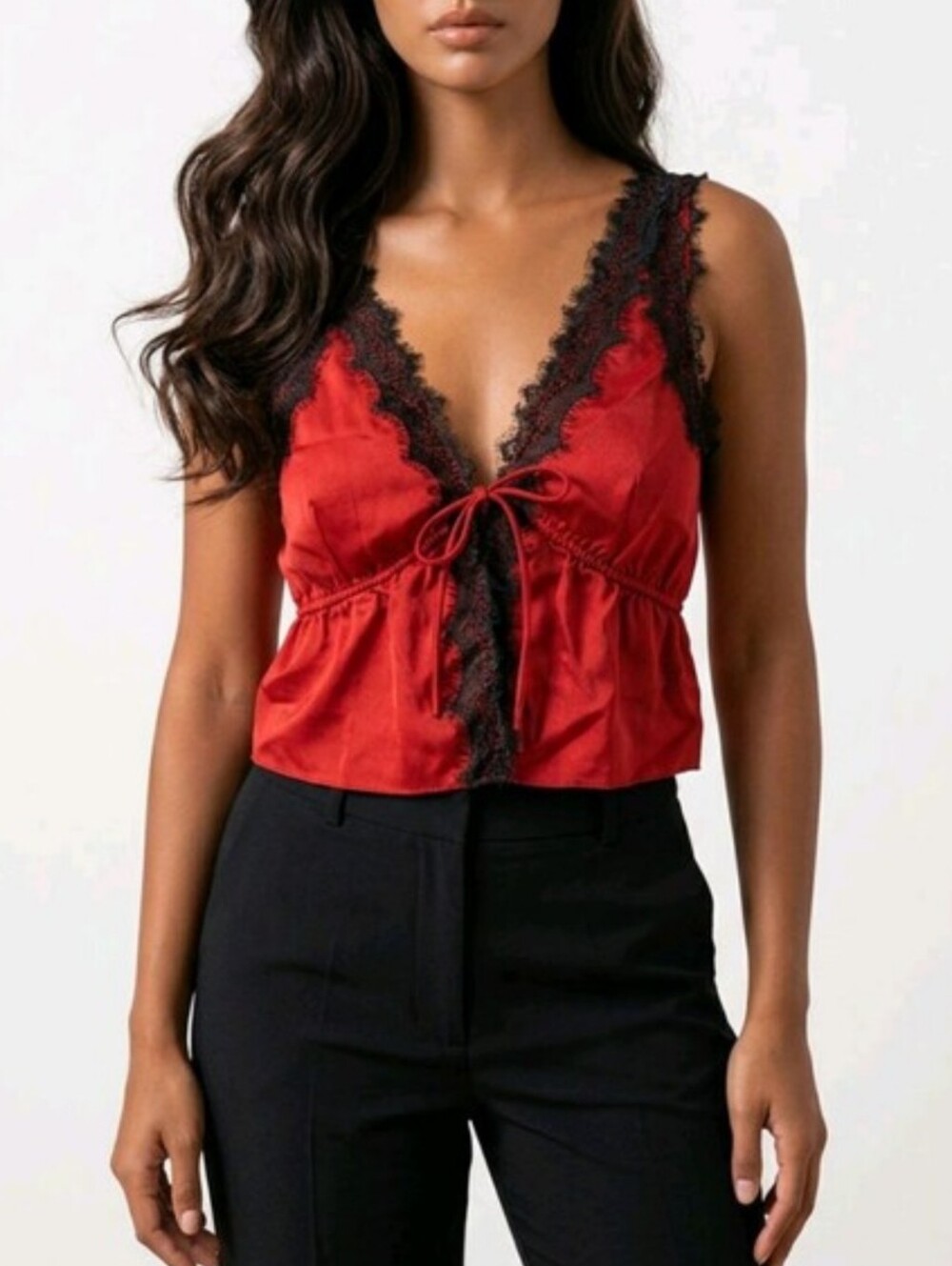 Rumored Lady Lace Crimson Red and Black Cami Camisole Top Size S